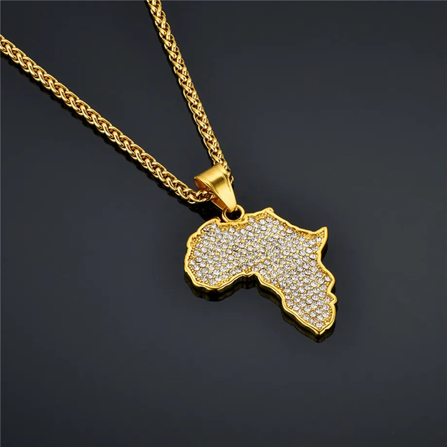 Bling African Africa Map Pendant Necklac for Men Women Stainless Steel Ethiopian Jewelry Wholesale Hiphop Item