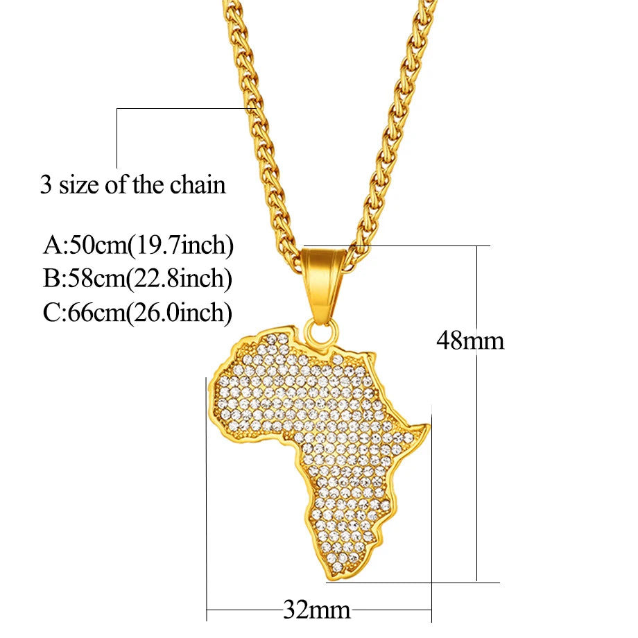 Bling African Africa Map Pendant Necklac for Men Women Stainless Steel Ethiopian Jewelry Wholesale Hiphop Item