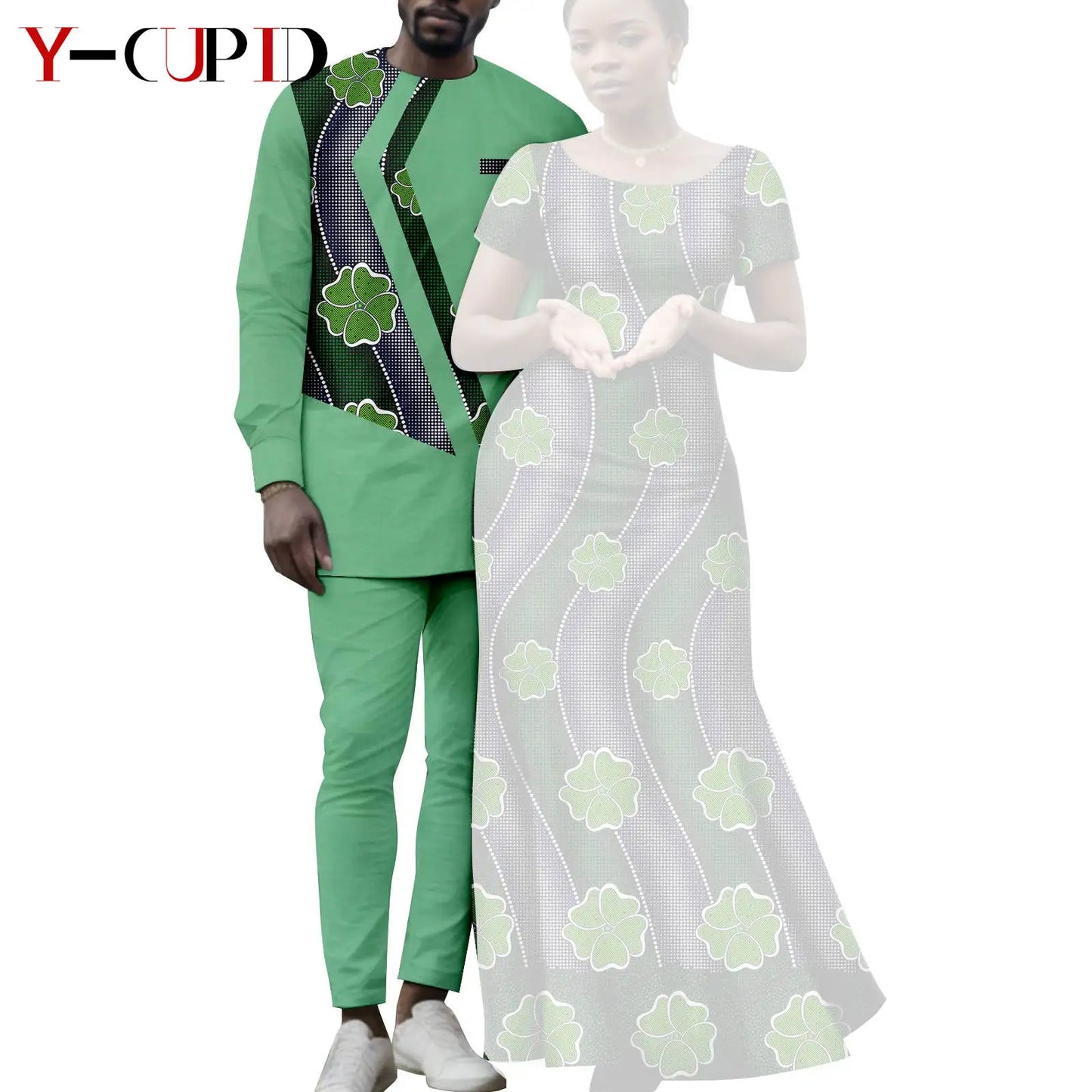 Matching African Attire Couples Clothing  Women Print Long Dresses Men Outfits Top and Pant Sets