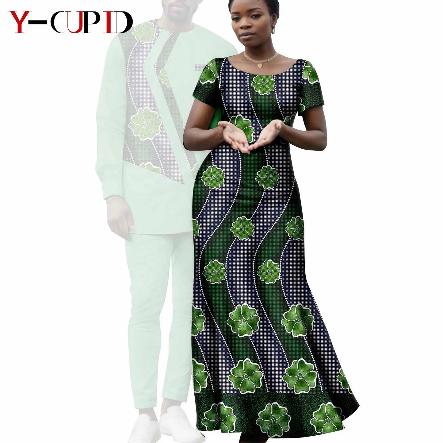 Matching African Attire Couples Clothing  Women Print Long Dresses Men Outfits Top and Pant Sets