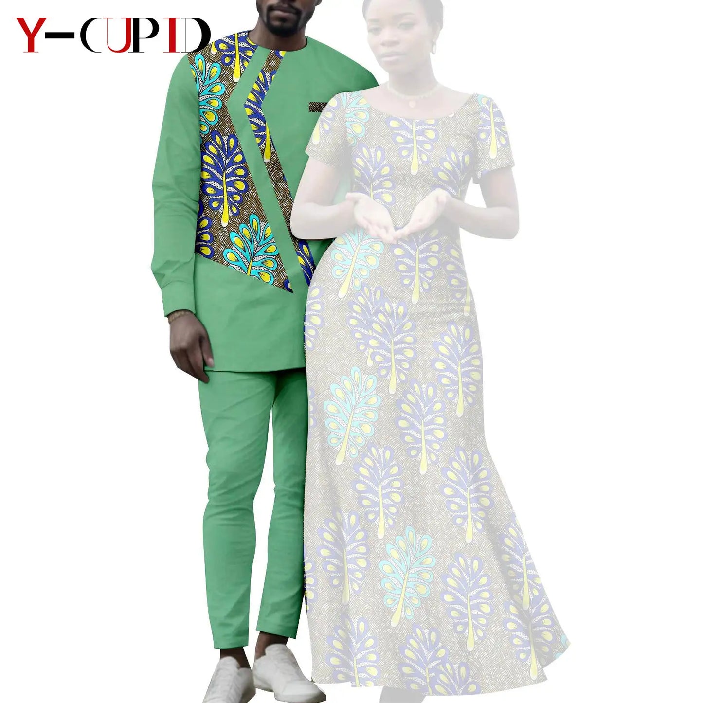 Matching African Attire Couples Clothing  Women Print Long Dresses Men Outfits Top and Pant Sets