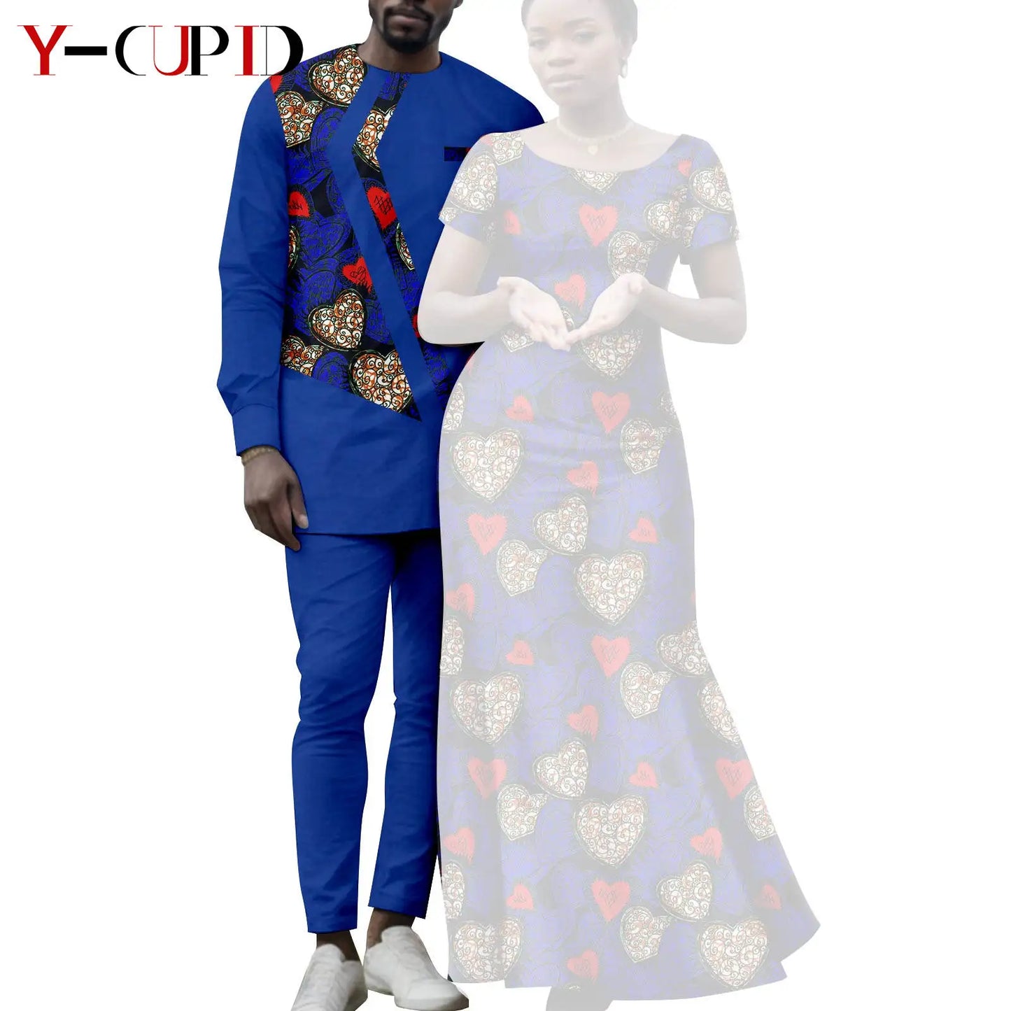 Matching African Attire Couples Clothing  Women Print Long Dresses Men Outfits Top and Pant Sets