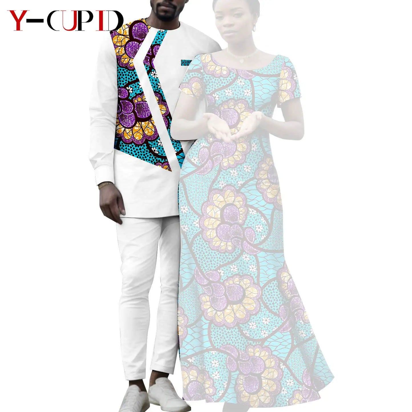 Matching African Attire Couples Clothing  Women Print Long Dresses Men Outfits Top and Pant Sets