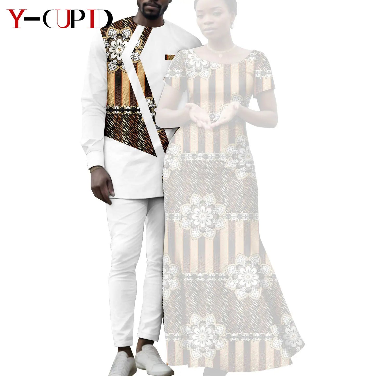 Matching African Attire Couples Clothing  Women Print Long Dresses Men Outfits Top and Pant Sets