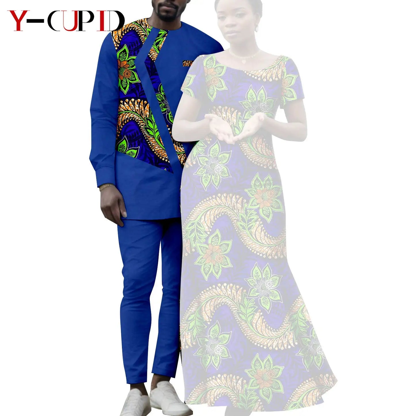 Matching African Attire Couples Clothing  Women Print Long Dresses Men Outfits Top and Pant Sets