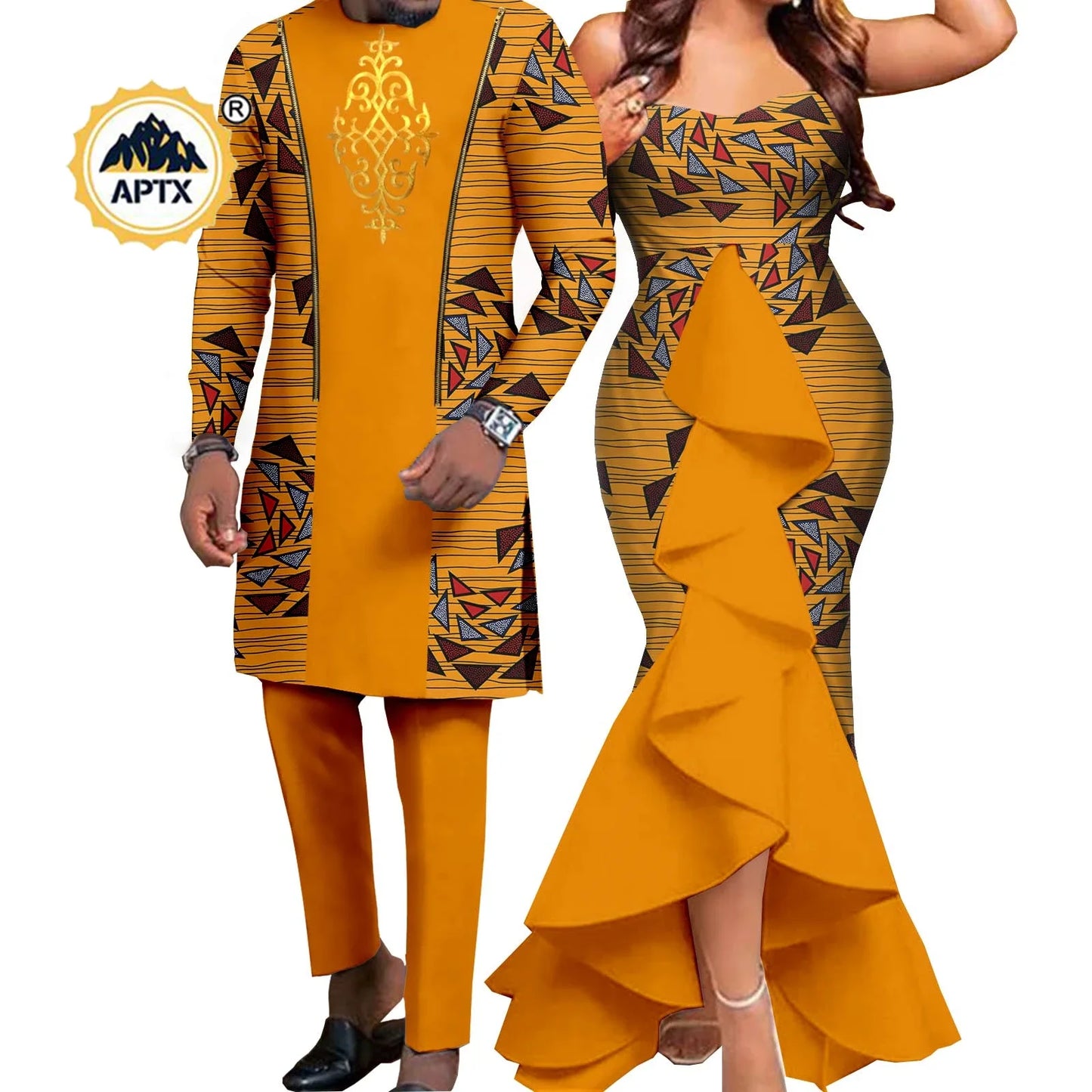 Dashiki African Women Mermaid Dresses Matching Men Outfits Pant Sets Bazin Riche African Couple Clothes for Wedding Y22C080