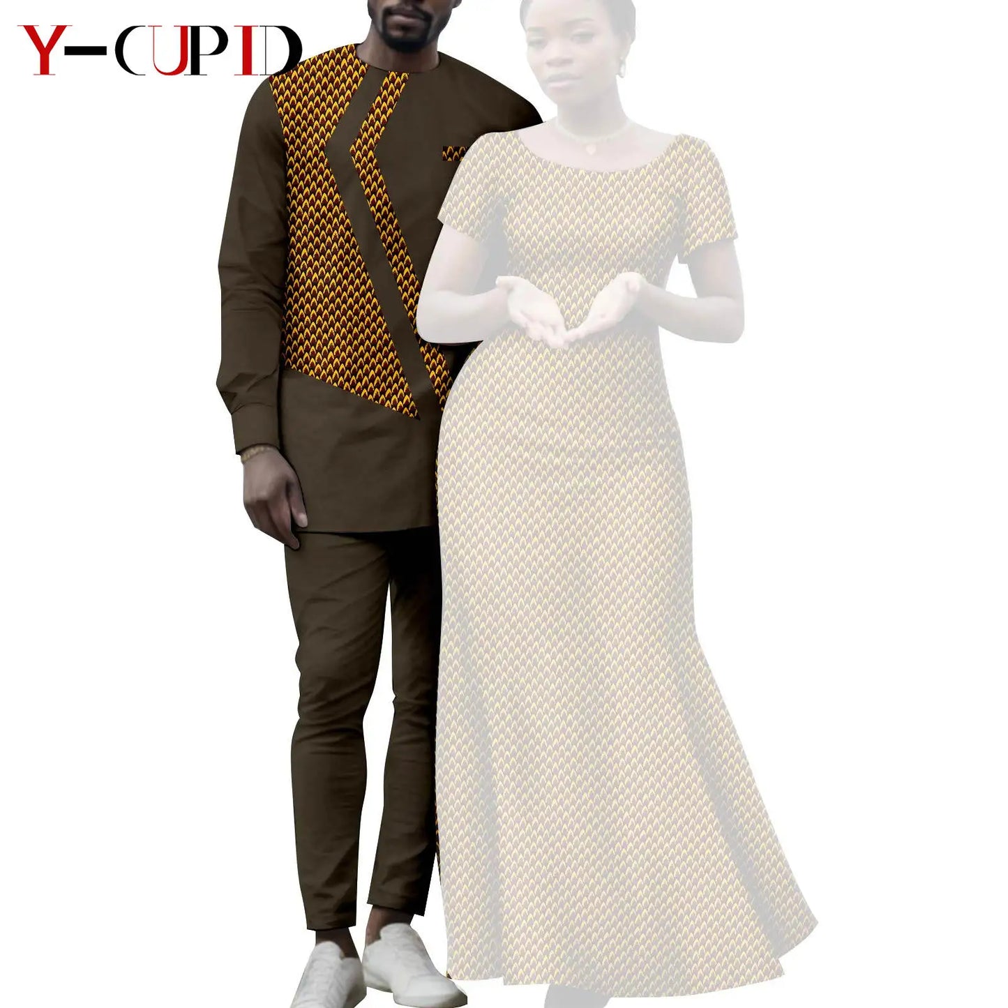 Matching African Attire Couples Clothing  Women Print Long Dresses Men Outfits Top and Pant Sets